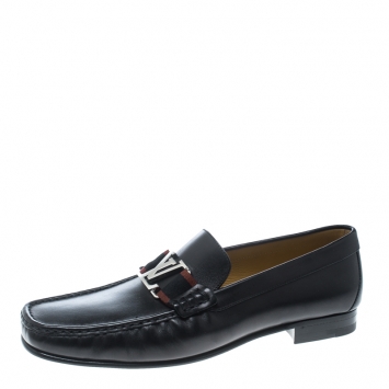 Pre Owned Louis Vuitton Black Leather Montaigne Loafers Size 43