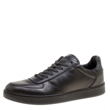 Pre Owned Louis Vuitton Black Leather and Monogram Canvas Rivoli Sneakers Size 41
