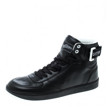 Pre Owned Louis Vuitton Black Leather Rivoli High Top Sneakers Size 40.5