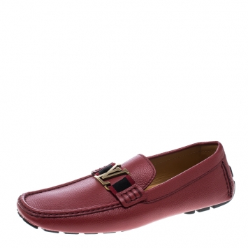 Pre Owned Louis Vuitton Red Leather Monte Carlo Loafers Size 44