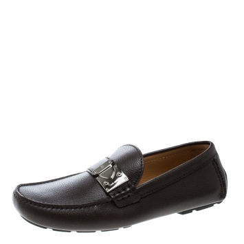Pre Owned Louis Vuitton Brown Leather Racetrack Loafers Size 41
