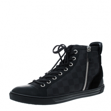 Pre Owned Louis Vuitton Damier Graphite Fabric and Suede Trim Zip Up High Top Sneakers Size 43