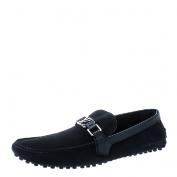 Pre Owned Louis Vuitton Blue Suede Hockenheim Loafers Size 43