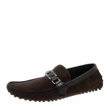Pre Owned Louis Vuitton Brown Suede Hockenheim Loafers Size 44