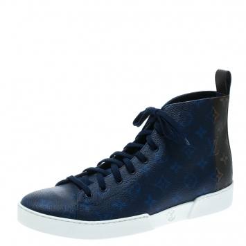 Pre Owned Louis Vuitton Two Tone Mix Monogram Canvas Match Up High Top Sneakers Size 42.5
