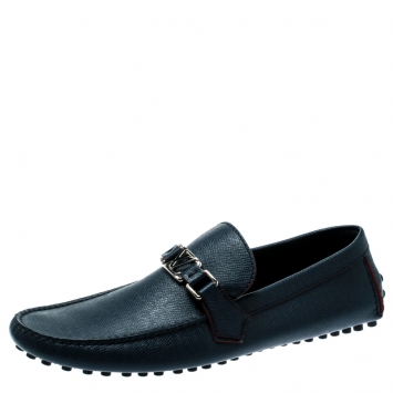 Pre Owned Louis Vuitton Blue Leather Hockenheim Loafers Size 45