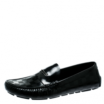 Pre Owned Louis Vuitton Black Damier Embossed Leather Shade Penny Loafers Size 45
