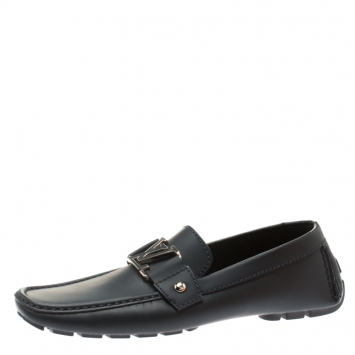 Pre Owned Louis Vuitton Blue Leather Monte Carlo Loafers Size 40.5