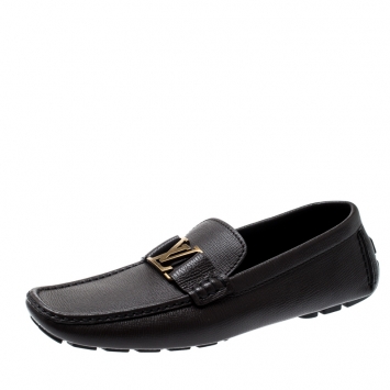 Pre Owned Louis Vuitton Dark Brown Leather Monte Carlo Loafers Size 44.5