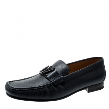 Pre Owned Louis Vuitton Dark Blue Leather Montaigne Loafers Size 43.5