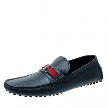 Pre Owned Louis Vuitton Blue Leather Hockenheim Loafers Size 44