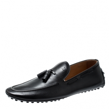 Pre Owned Louis Vuitton Black Leather Tassel Detail Loafers Size 42.5