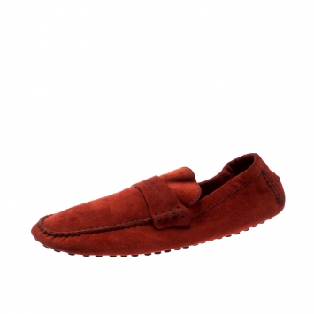 Pre Owned Louis Vuitton Orange Suede Loafers Size 45