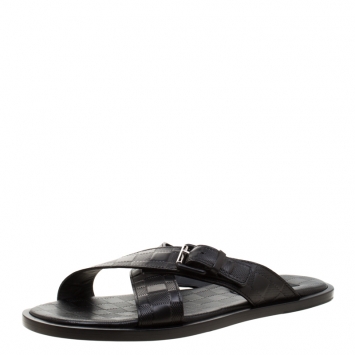 Pre Owned Louis Vuitton Black Damier Embosssed Leather Criss-Cross Flat Sandals Size 41.5