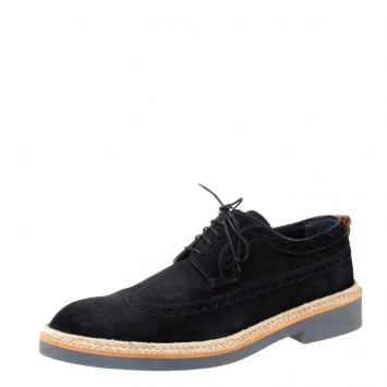 Pre Owned Louis Vuitton Oxford Blue Brogue Suede Espadrille Trim Lace Up Derby Size 42