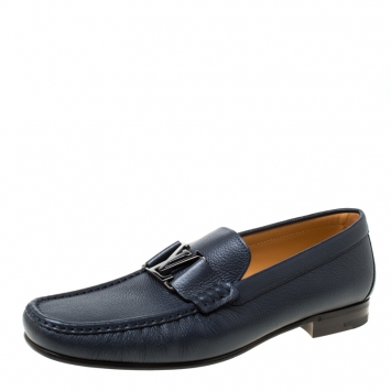 Pre Owned Louis Vuitton Oxford Blue Leather Monte Carlo Loafers Size 43