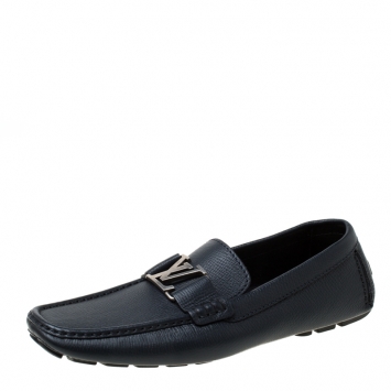 Pre Owned Louis Vuitton Oxford Blue Leather Monte Carlo Loafers Size 43