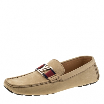 Pre Owned Louis Vuitton Beige Suede Monte Carlo Loafers Size 44
