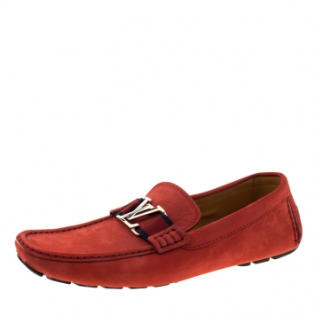 Pre Owned Louis Vuitton Red Suede Monte Carlo Loafers Size 43