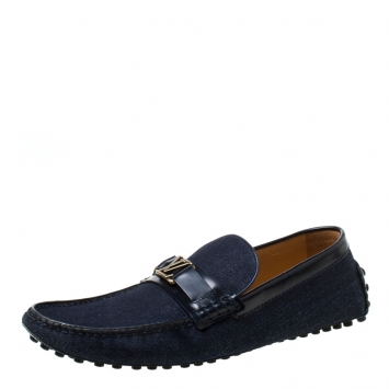Pre Owned Louis Vuitton Indigo Dark Wash Denim Monte Carlo Loafers Size 43.5