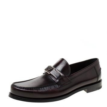Pre Owned Louis Vuitton Burgundy Epi Leather Major Loafers Size 43