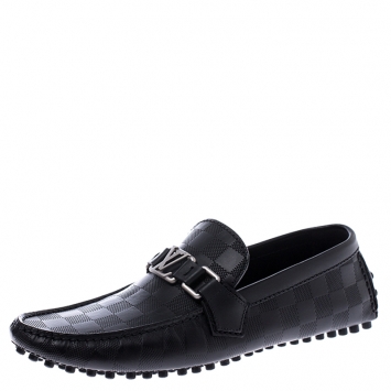 Pre Owned Louis Vuitton Black Graphite Leather Hockenheim Loafers Size 39.5