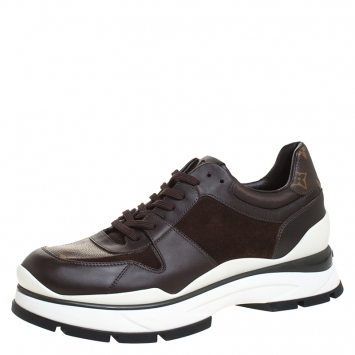 Pre Owned Louis Vuitton Brown Monogram Canvas And Leather Run Away Sneakers Size 41