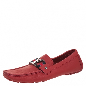 Pre Owned Louis Vuitton Red Leather Monte Carlo Loafers Size 41.5