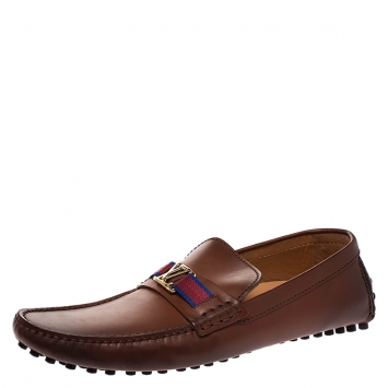 Pre Owned Louis Vuitton Brown Leather Hockenheim Moccasin Size 43