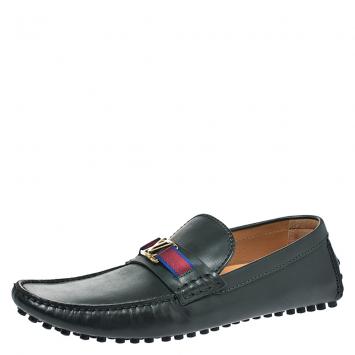 Pre Owned Louis Vuitton Green Leather Hockenheim Loafers Size 43