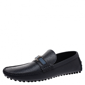 Pre Owned Louis Vuitton Blue Leather Hockenheim Loafers Size 44