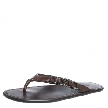 Pre Owned Louis Vuitton Brown Leather Hamptons Thong Sandals Size 41.5
