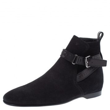 Pre Owned Louis Vuitton Black Suede and Leather Warren Ankle Boots Size 41