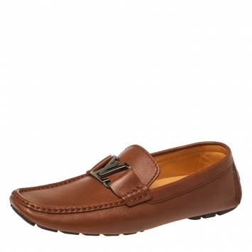 Pre Owned Louis Vuitton Brown Leather Monte Carlo Slip On Loafers Size 42.5