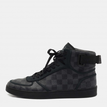 Pre Owned Louis Vuitton Grey/Black Monogram Canvas and Leather Rivoli Sneakers Size 44