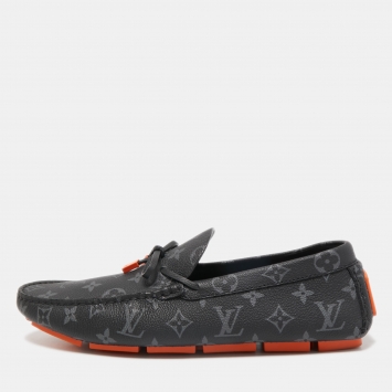 Pre Owned Louis Vuitton Two Tone Monogram Canvas Driver Loafers  Size 43