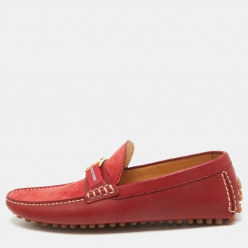 Pre Owned Louis Vuitton Red Suede and Leather Hockenheim Loafers Size 40