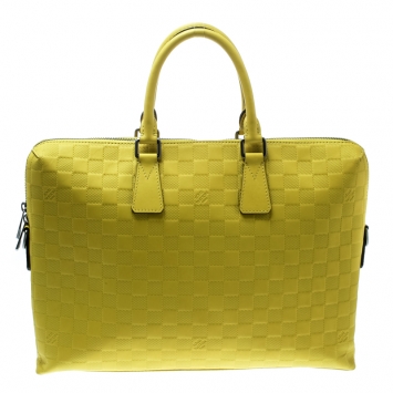 Pre Owned Louis Vuitton Vert Acide Damier Infini Leather Porte Documents Briefcase