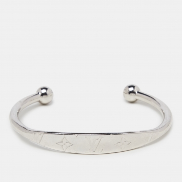 Pre Owned Louis Vuitton Silver Tone Monogram Jonc Cuff Bracelet M