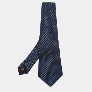 Pre Owned Louis Vuitton Navy Blue Monogram Silk Tie 