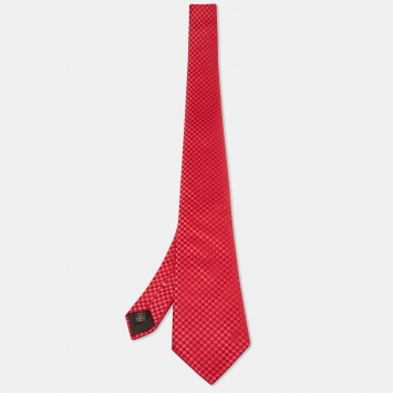 Pre Owned Louis Vuitton Red Silk Lv Micro Damier Tie 