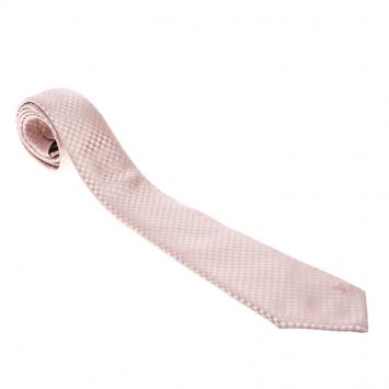 Pre Owned Louis Vuitton Pink Checked Jacquard Silk Tie