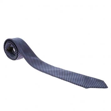 Pre Owned Louis Vuitton Navy Blue Petit Damier Pattern Jacquard Silk Tie