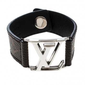 Pre Owned Louis Vuitton Hockenheim Monogram Canvas Silver Tone Bracelet