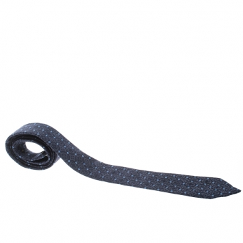 Pre Owned Louis Vuitton Navy Blue Monogram Patterned Silk Jacquard Tie