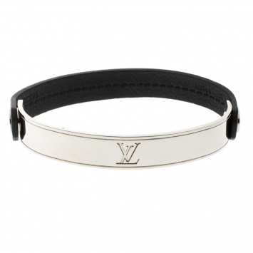 Pre Owned Louis Vuitton Curve it Leather Silver Tone Bracelet