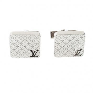 Pre Owned Louis Vuitton Champs Elysees Textured Silver Tone Cufflinks