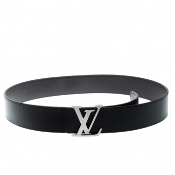 Pre Owned Louis Vuitton Black Leather Reversible Initials Belt Size 85 CM