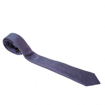 Pre Owned Louis Vuitton Navy Blue Petit Damier Pattern Jacquard Silk Classic Tie