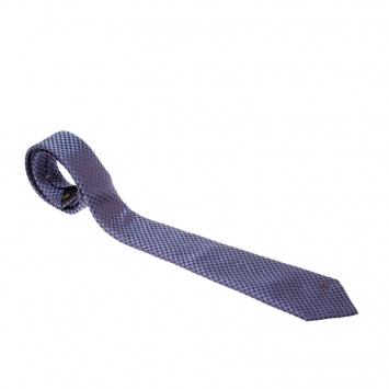 Pre Owned Louis Vuitton Navy Blue Petit Damier Pattern Jacquard Silk Classic Tie
